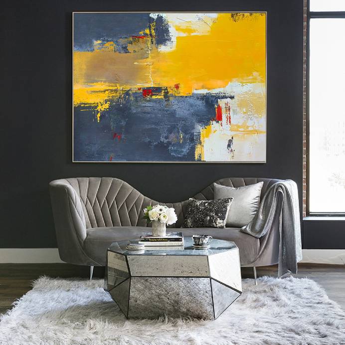 All You Office Yellow Abstract Canvas Artwork ES7JJ wall art